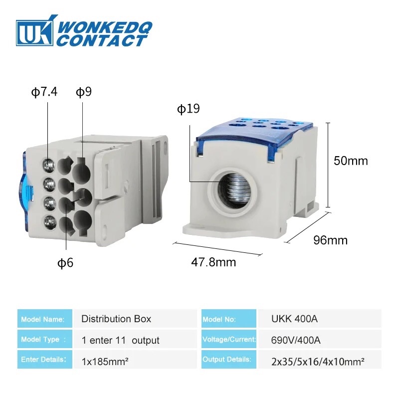 Konektor UKK-400A Distribution Box DIN Rail Terminal Block