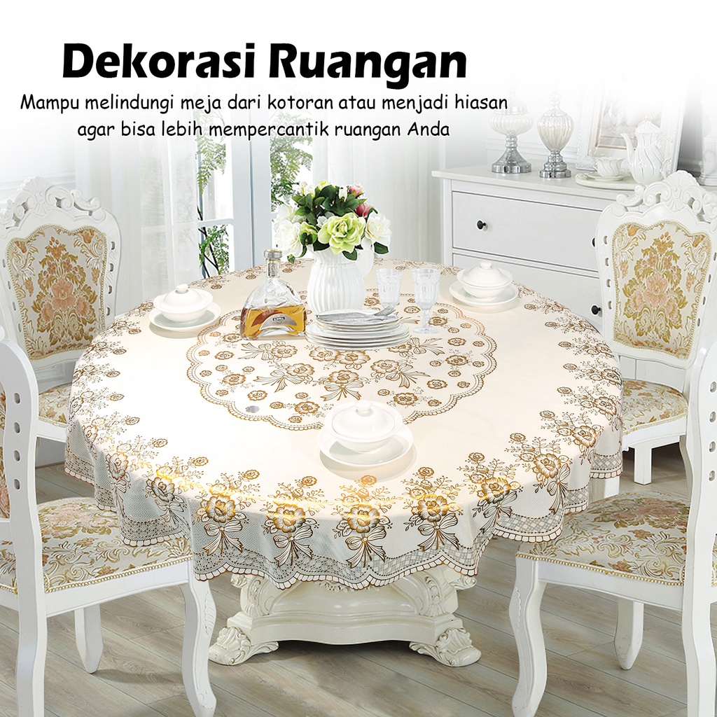 Taplak Meja Makan Tipe Bundar Motif Bunga Bunga Ukuran 180cmx180cm Bahan PVC - D45-C