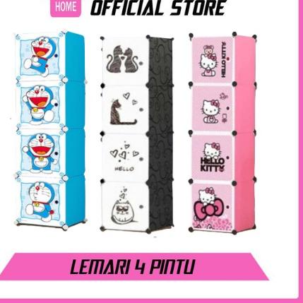 ➱ Lemari Pakaian Plastik Portable 4 Pintu Serbaguna lemari karakter anak lucu hemat tempat lemari an