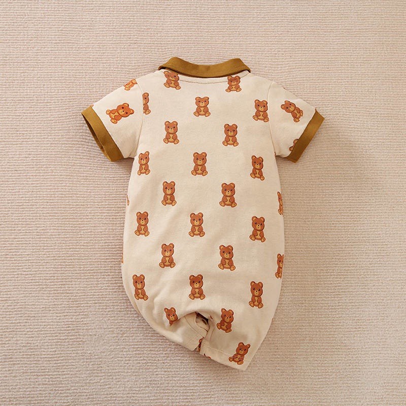 Jumper bayi lengan pendek Motif BEAR BROWN lucu ala korea premium usia 0-18 bulan