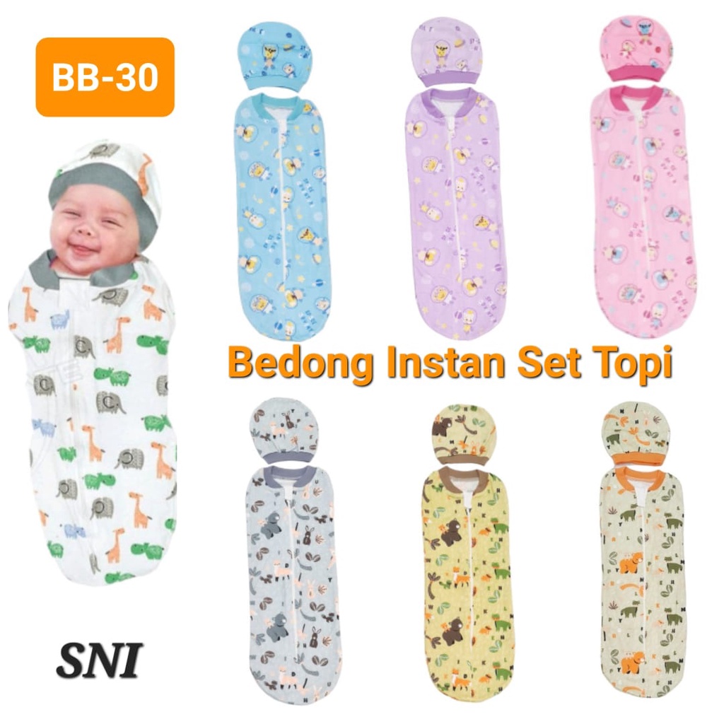 Bedong bayi instan set topi BB-30 / bedong bayi baru lahir / bedong bayi newborn