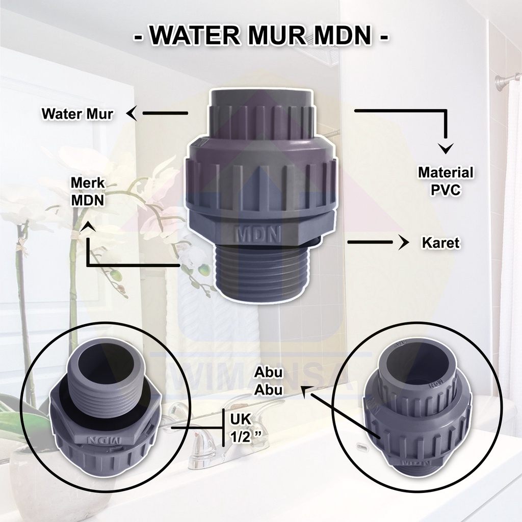 WATER MUR MDN 1 INCH X 1/2 INCH - FITTING PIPA PVC - konektor pipa paralon - sambungan