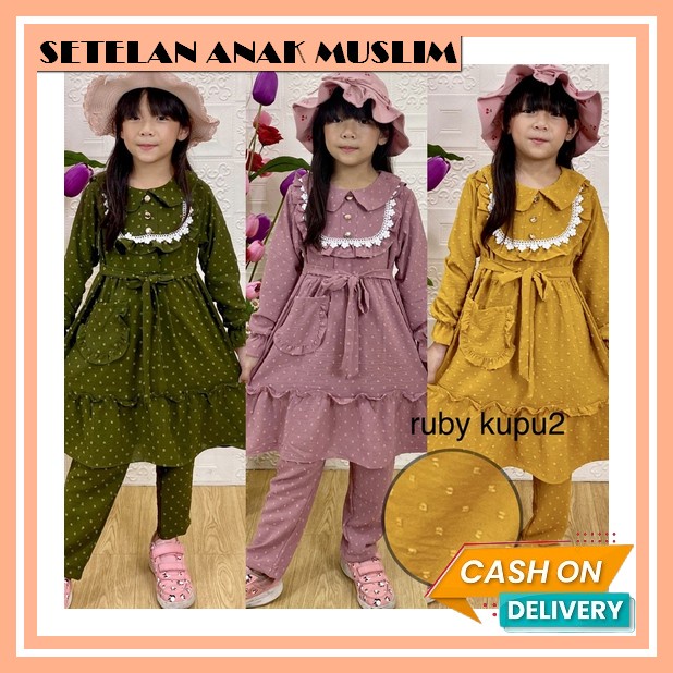 Setelan Anak Muslim Kekinian Lebaran Murah Baju Cewek Stelan Cod Viral Perempuan Set One Remaja Rama