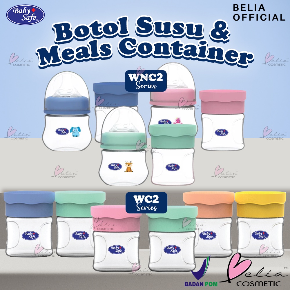 ❤ BELIA ❤ Baby Safe WNC2 Feeding Bottle 150ml &amp; Food Container WC2 120ml | Set Botol Bayi dan Tempat Snack | BPOM