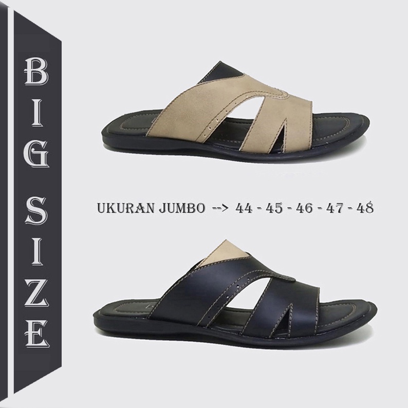 BOBBY CLASSIC SLIPPER | Sandal Pria Kulit Asli Ukuran Besar Jumbo - Sendal Casual Flat Laki Big Size