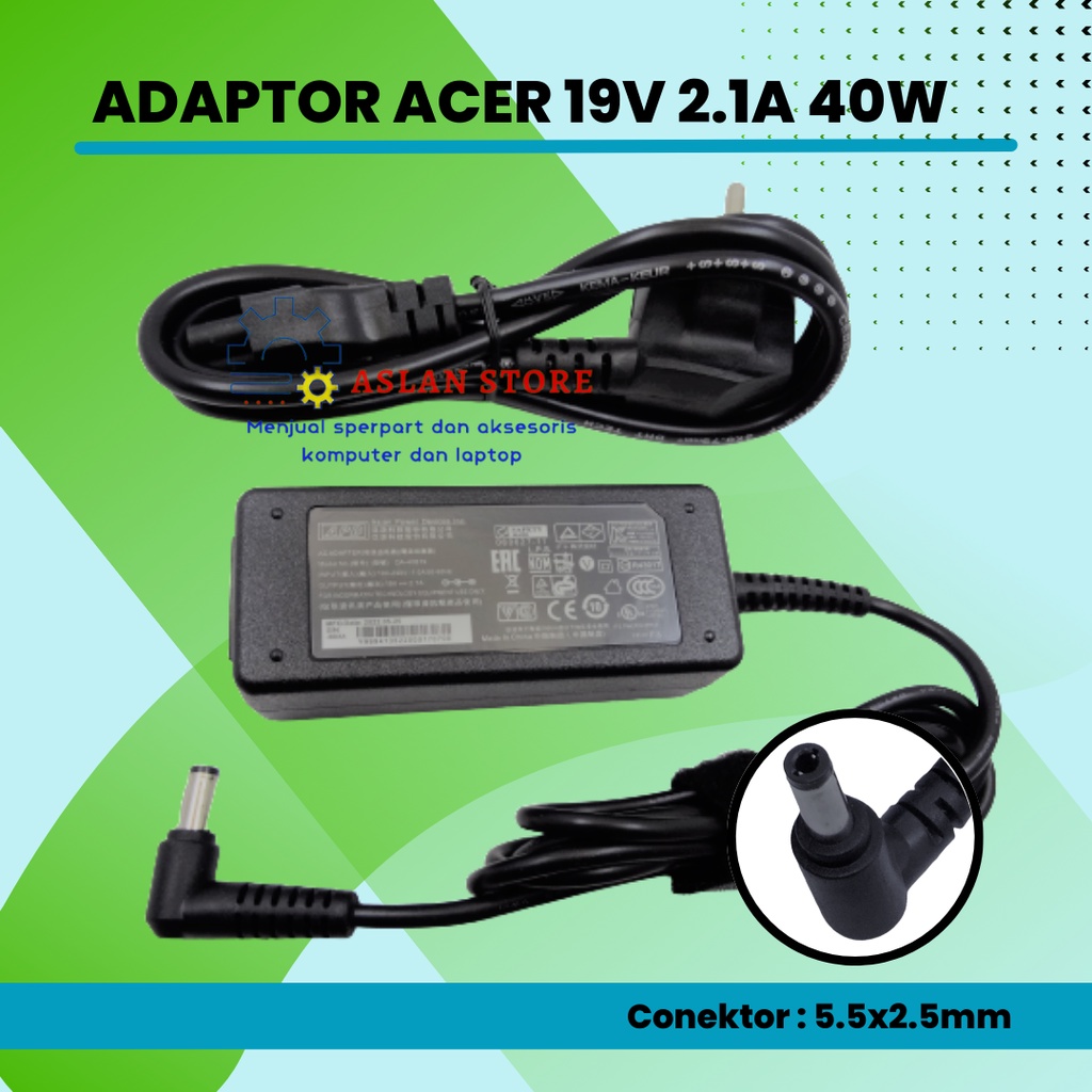 Adaptor Charger Acer One 14 Z1401 Z1402 19V 2.1A 5.5X2.5mm ES1-132 E3-111 E11-111 E3 E11 V5-121,V5-132,V5-171.