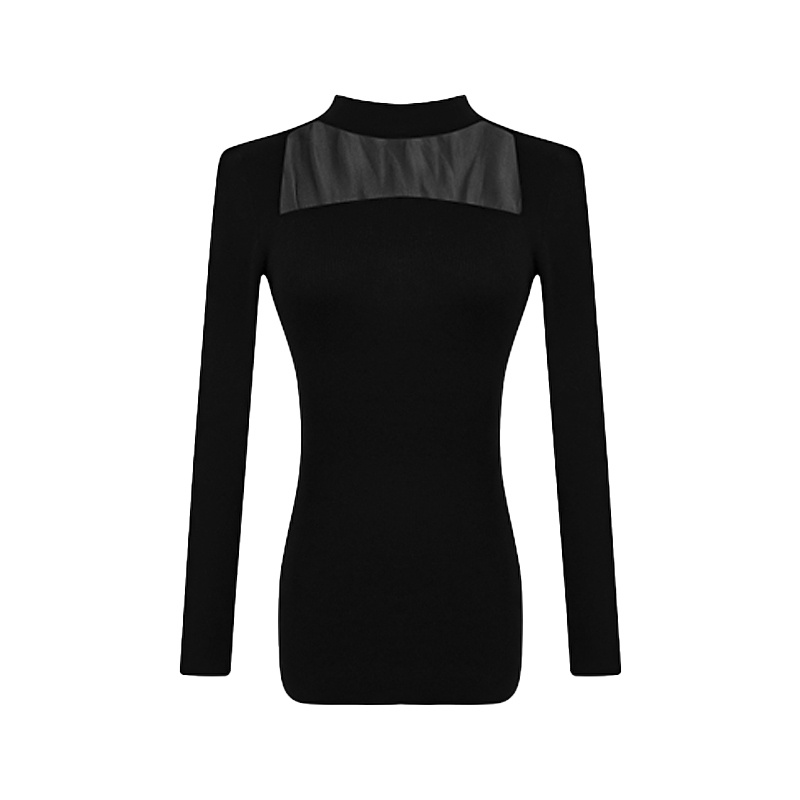 Red Mesh Splicing Kerah Setengah Tinggi Rajutan Gaun Lengan Panjang Gaun Hitam Kecil Babes Tas Pinggang Hip Rok Wanita musim Semi Rok Pendek