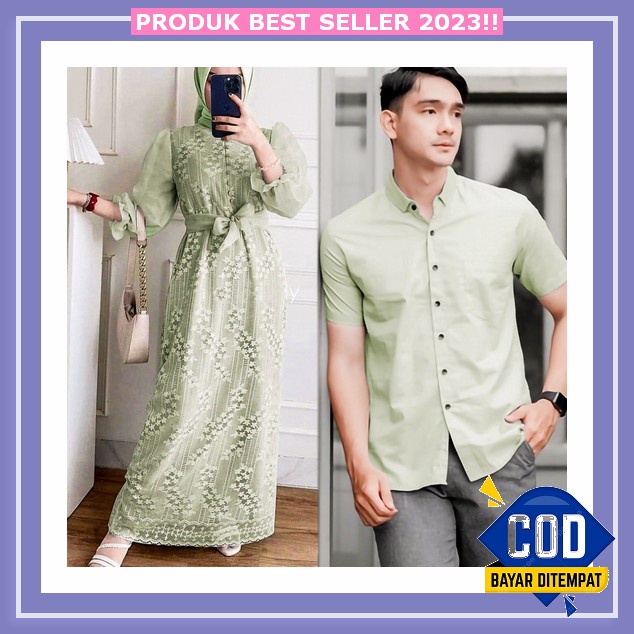 Gamis Couple Keluarga Rauna Ilalang Blue Baju Couple Keluarga Terbaru 2023 Set Couple Pasangan Baju 