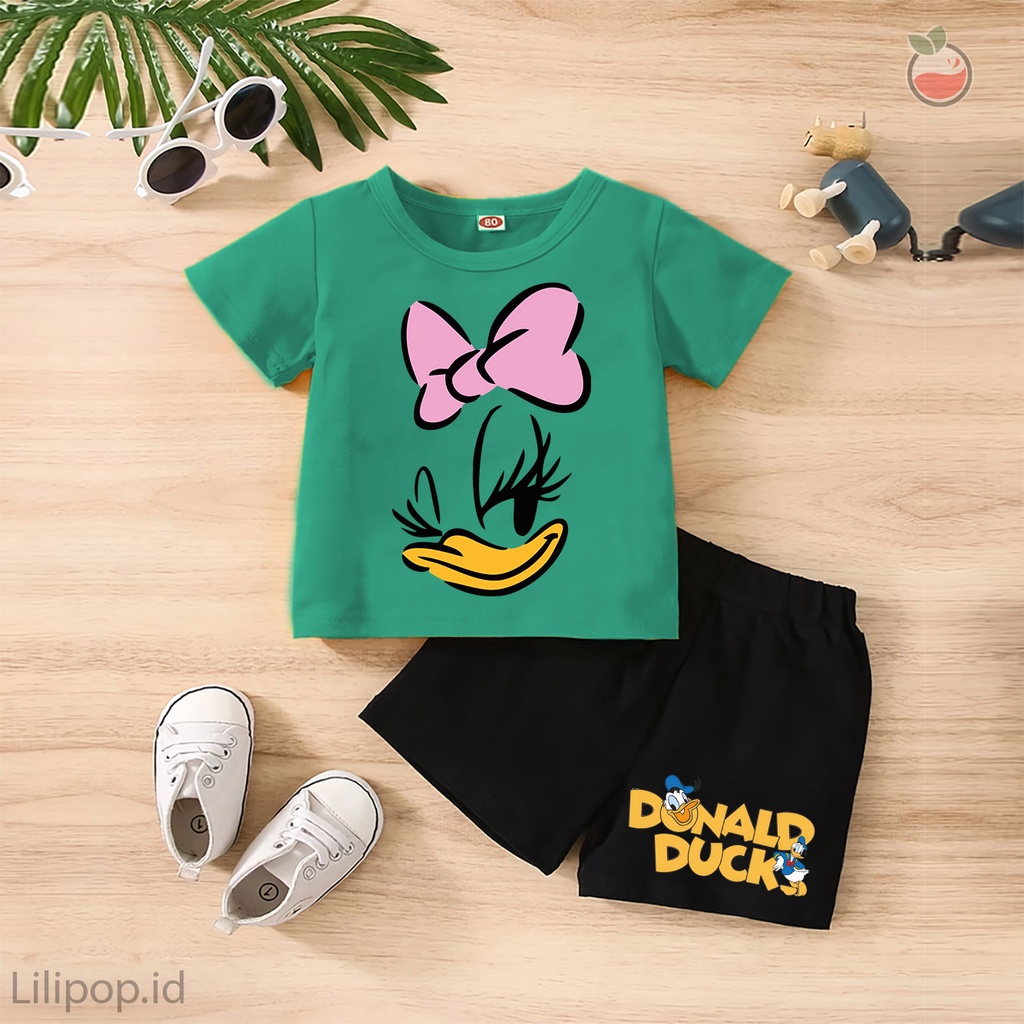 Baju Anak Stelan Kaos 3/4  DONALD Cowok Cewek  Usia 1 - 4 Tahun Celana Pendek Harian