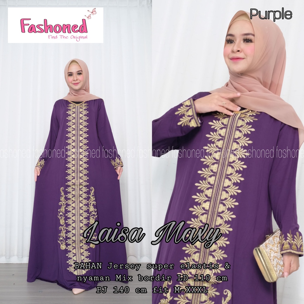 Dress remaja muslim lengan panjang jumbo polos terbaru Laisa Maxy murah motif bordir gamis arab arabian arabiana dres muslimah maxi greentea navi marun hitam moccarose purple botol grosir baju lebaran terbaru abaya arab termurah supplier gamis darvanis