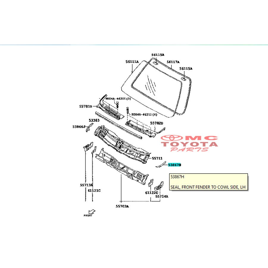 Karet Seal Samping Cowl Fender Depan Kiri Rush Terios 53869-BZ020