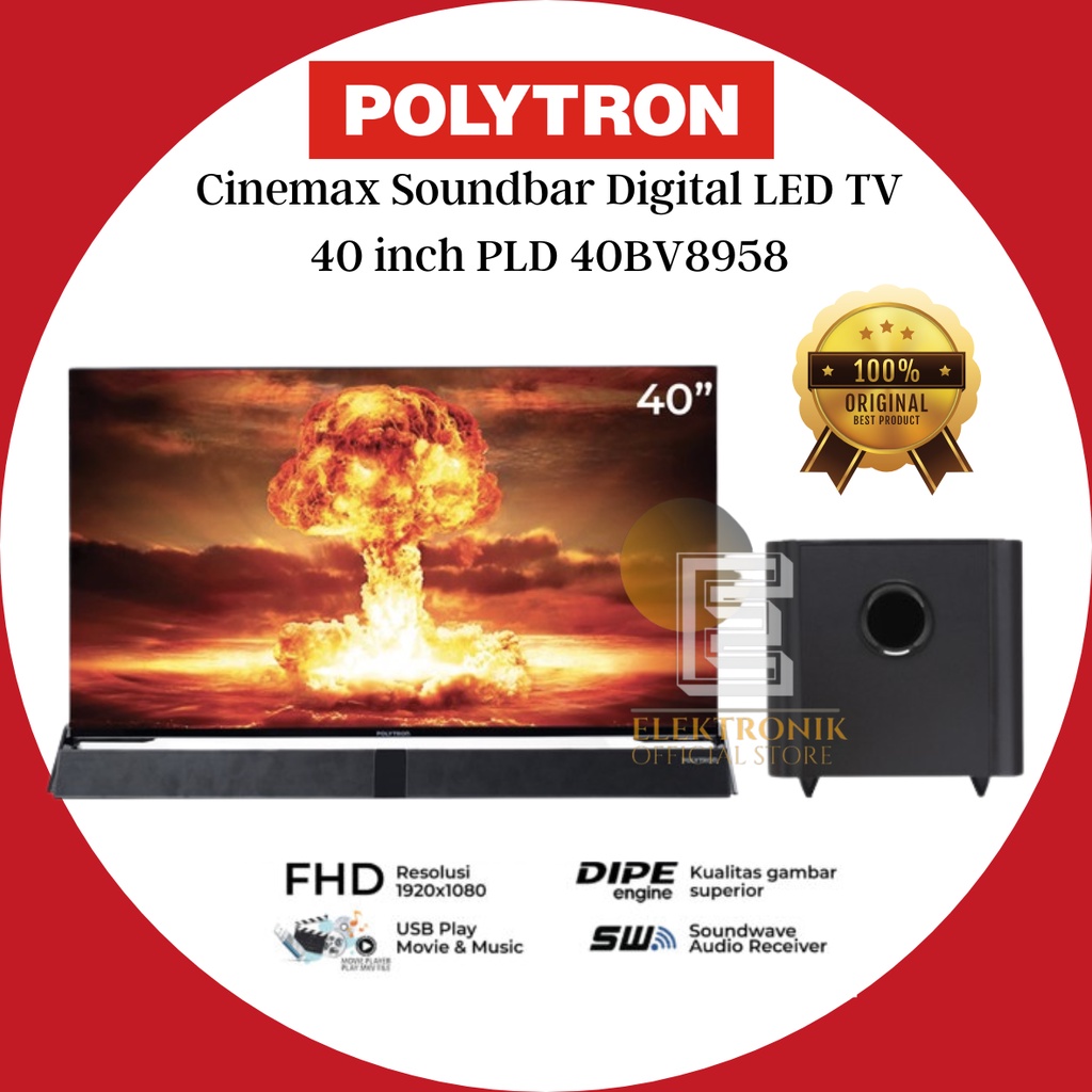 Polytron PLD40BV8958 TV LED Digital 40 Inch Full HD Soundbar Subwoofer Cinemax Soundbar Series Digit