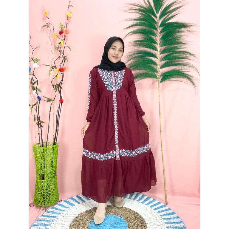 LANGSUNG KIRIM Gamis Wanita  Muslim Gamis Ceruty Mix Bordir Gamis Muslim Murah Gamis Kondangan Mewah