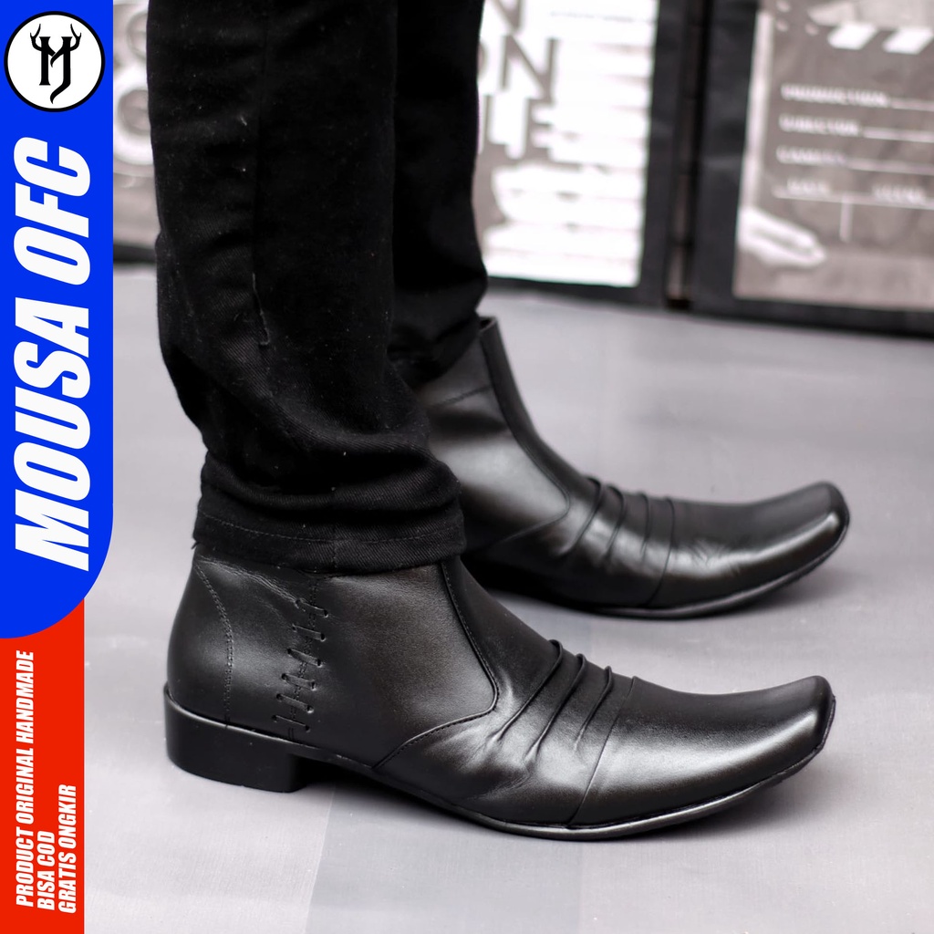 Sepatu Pantofel Kulit Asli Formal Resleting Kerja Hitam Pria Mousa Badami