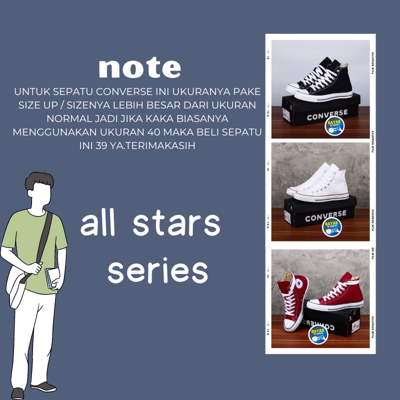 Sepatu Sneakers Converse All Star Tinggi/ Sepatu Sekolah Pria Wanita Anak Sd Smp Sma Kuliah Nb Tali Full Hitam M1 Termurah