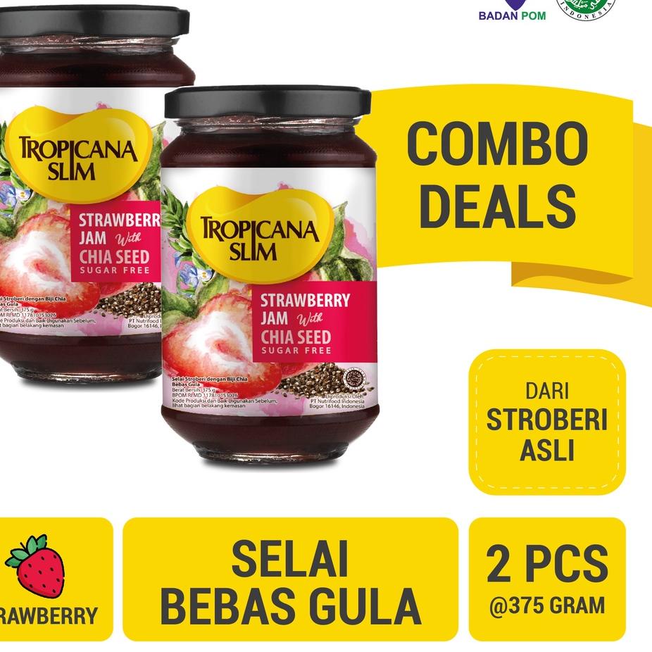 

✹ Twin Pack - Tropicana Slim Strawberry Jam 375 gram - Selai Stroberi Bebas Gula ♠