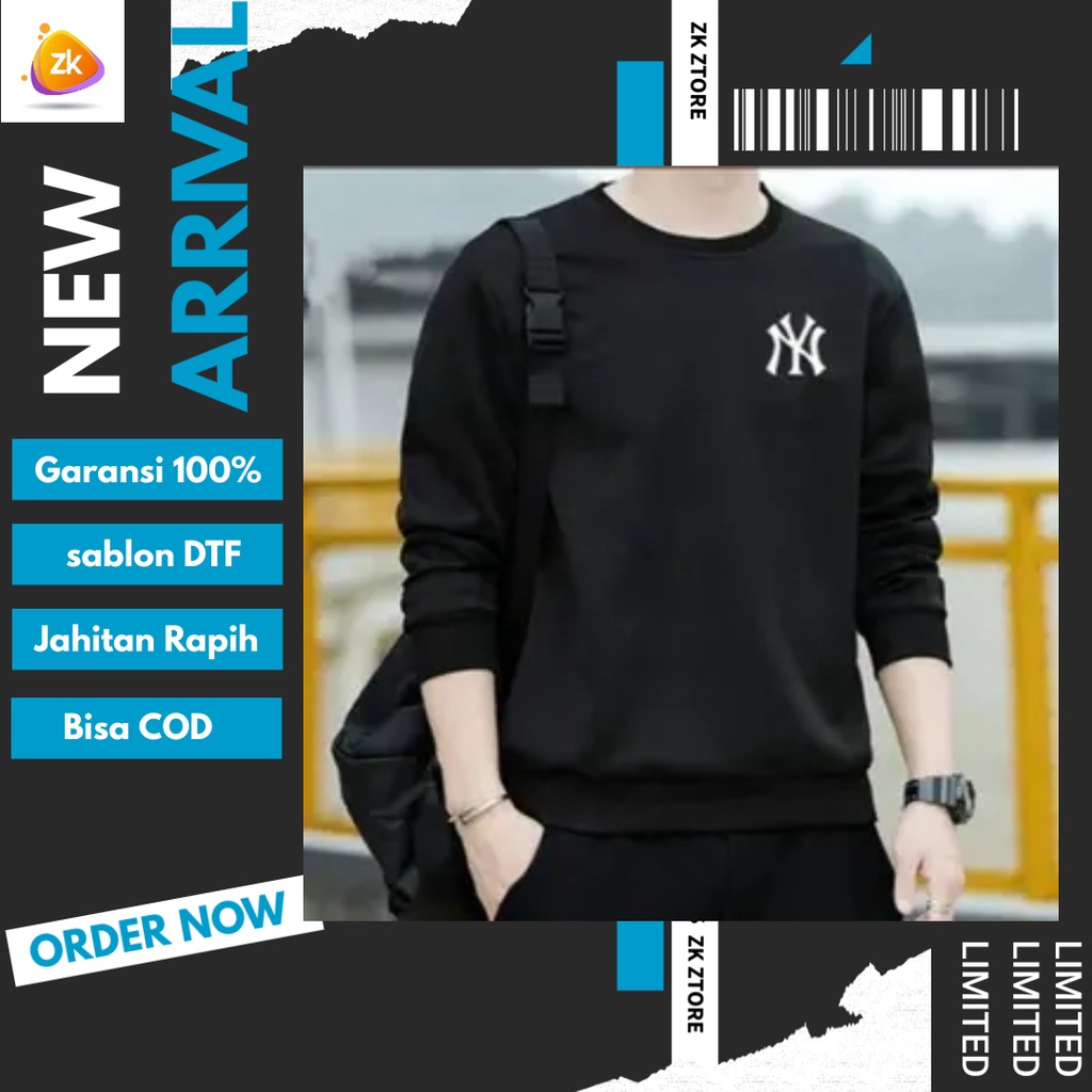 COD Sweater Crewneck Distro Pria Sweeter CN NY Laki Sweter Crewnek Hitam Cowok Suiter Krunek Cowo Se
