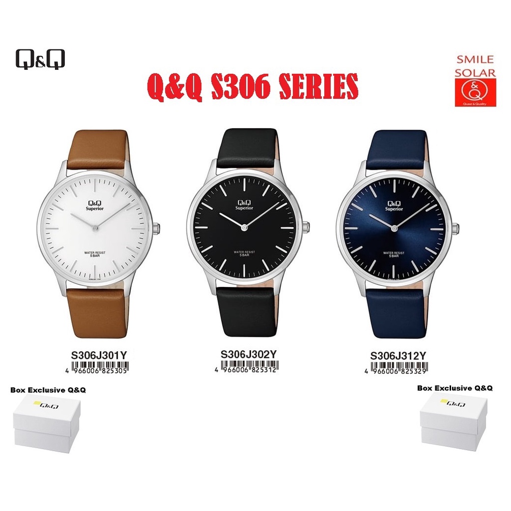 Jam Tangan Unisex Stylist Casual Kulit Leather Steel Analog Original Q&amp;Q QnQ QQ S306 S306J Series