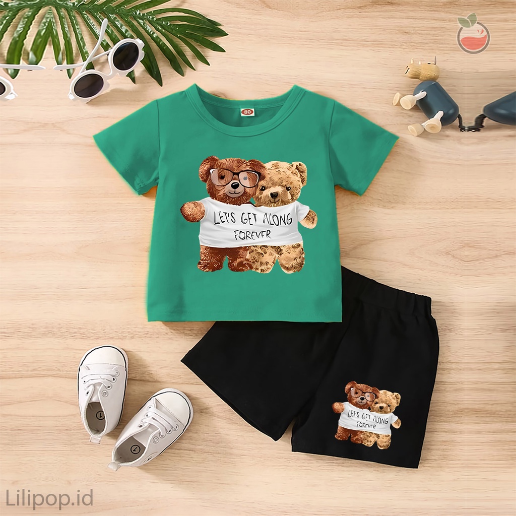 Baju Anak Stelan Kaos 3/4 panda Cowok Cewek  Usia 1 - 4 Tahun Celana Pendek Harian