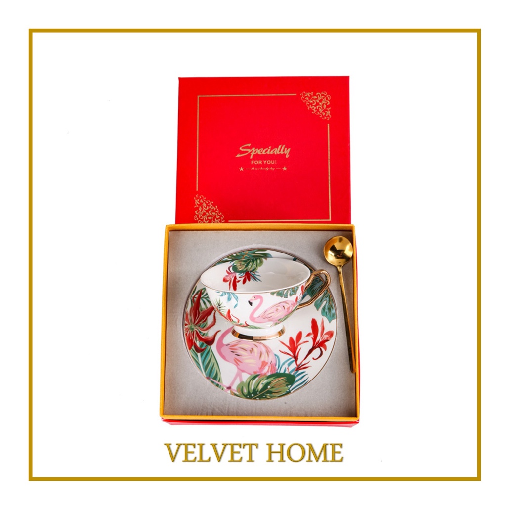 Single Jungle Cup Flamingo  Set Tea Cup Cangkir Flamingo Hampers Lebaran Hari Raya Idul Fitri Kado N
