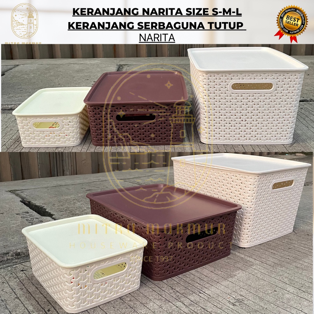 NARITA - KERANJANG SERBAGUNA + TUTUP MOTIF ROTAN SIZE S-M-L / STORAGE BOX MULTIFUNGSI / TEMPAT SURAT FILE