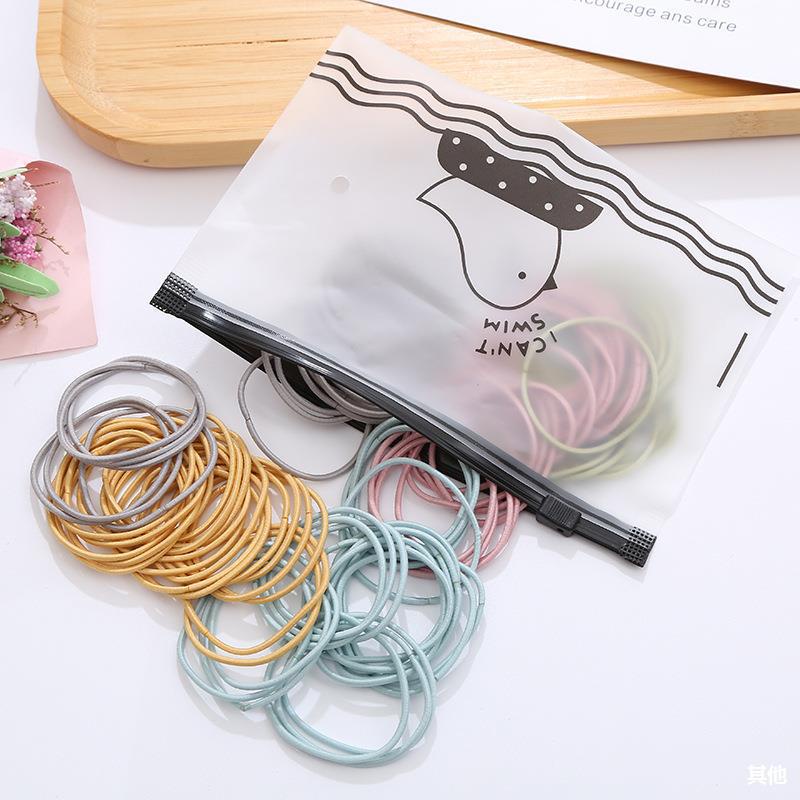 (BOW) 100pc Ikat Rambut Karet Polos Elastis Dengan Free POUCH Bergaya Korea