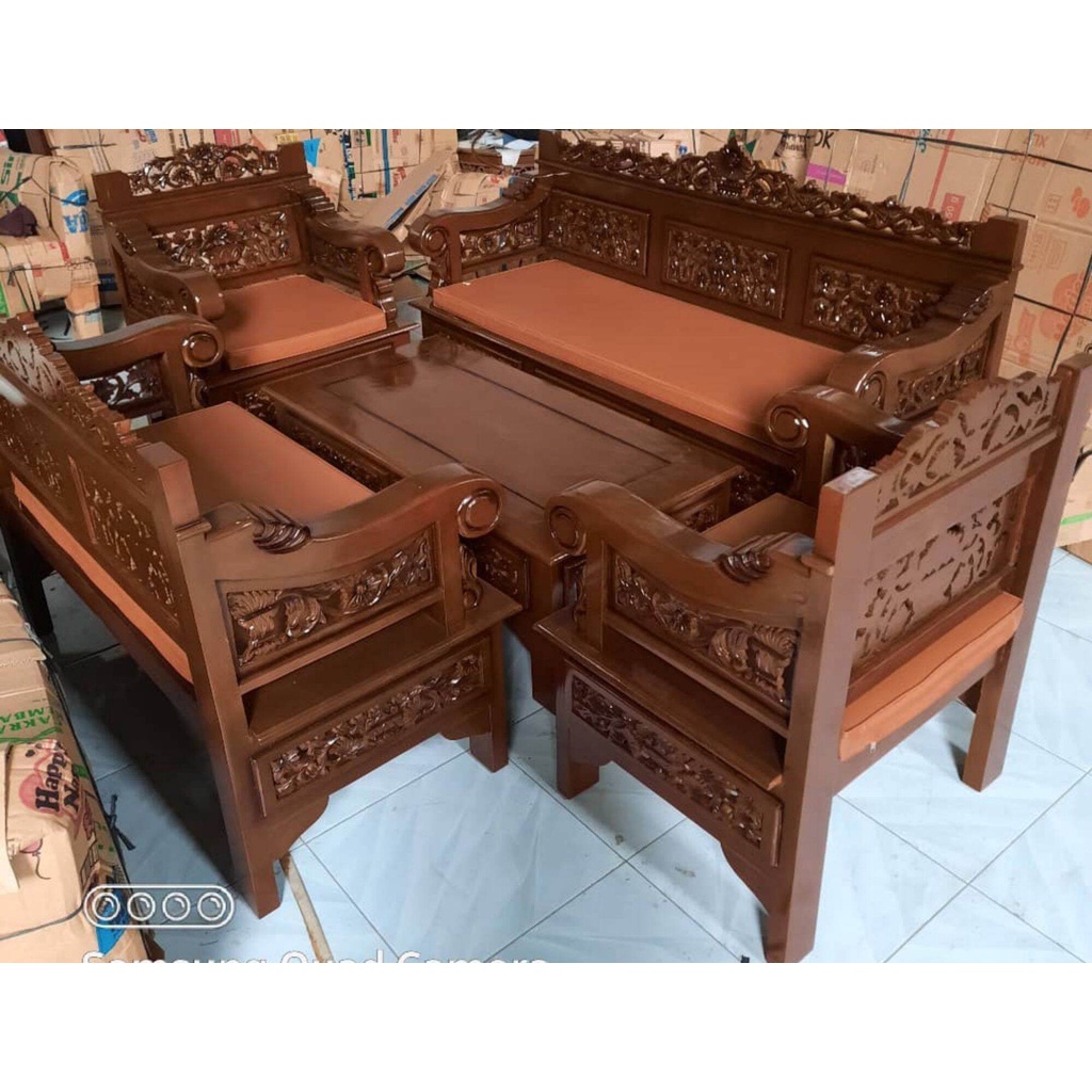 KURSI TAMU BAGONG KAYU JATI UKIRAN 3211 + ALAS DUDUK