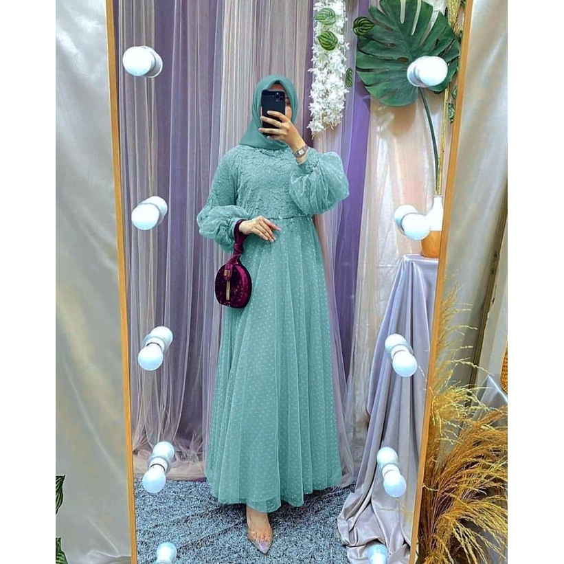 MAXI SALSA BROKAT GLITER/TILE DOT/DRESS INAH BROKAT/GAMIS MUSLIMAH PESTA PREMIUM GOOD QUALITY