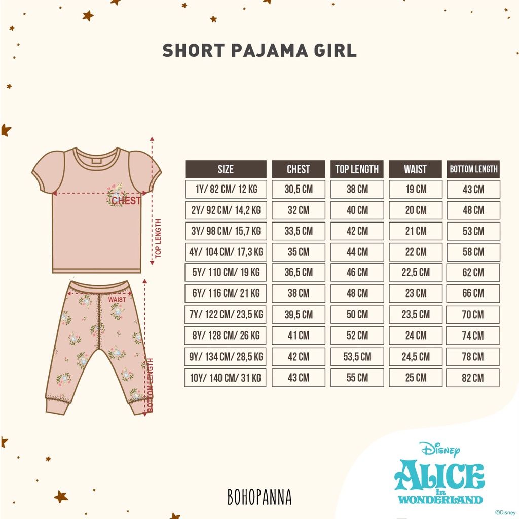 BOHOPANNA Short Pajama Girl Setelan Anak Perempuan 1-10 Tahun