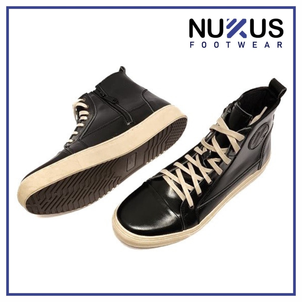 Nukus Sepatu Pria Kasual Boots Tali High Classic Kulit Sapi Asli Hitam - NKT B