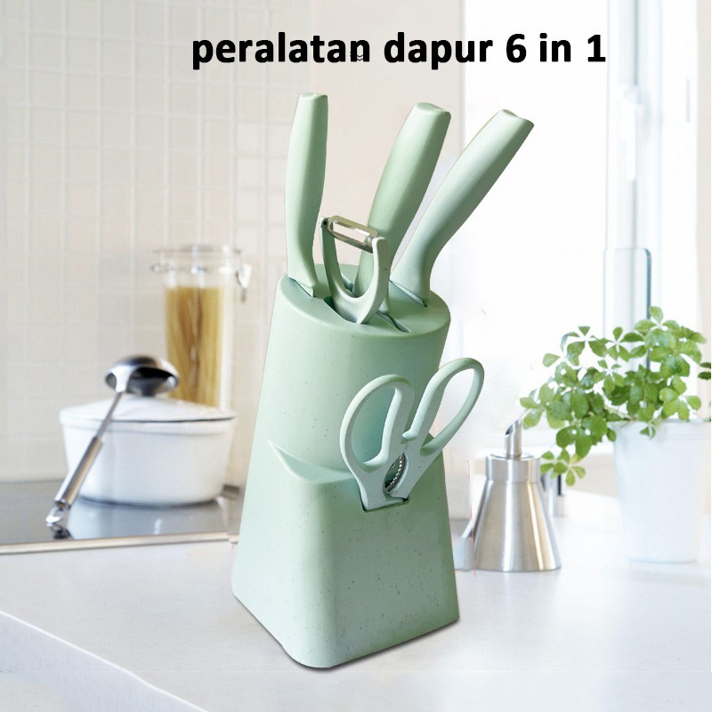 (UMU SUPPLIER) Kitchen Knife Set / Pisau Tatakan Pengupas Gunting Dapur Set 5 in 1