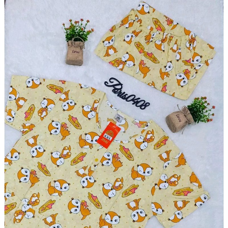 Baju Tidur Piyama HOKI Katun wanita XXL Jumbo Celan 3/4 (Squirrel)