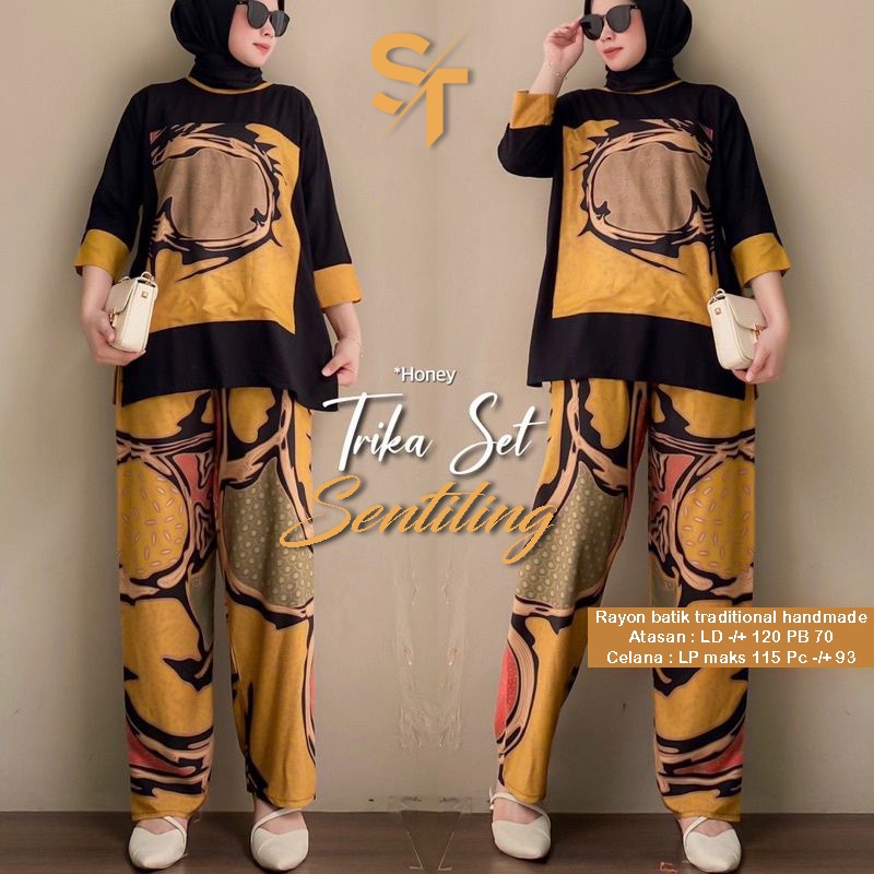 SETELAN WANITA TRIKA SET ABSTRAK JUMBO / SATU SET BAJU DAN CELANA JUMBO LD120cm