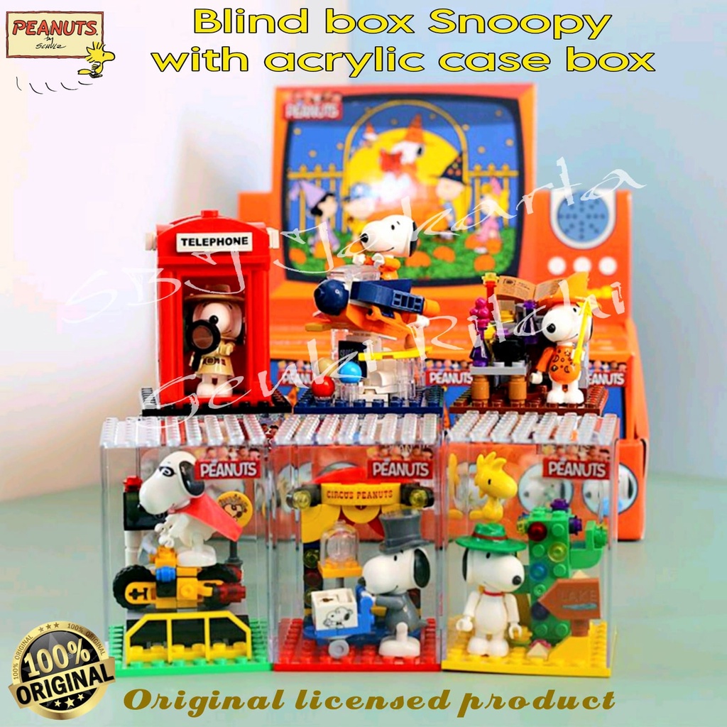 Mainan blok balok brick DIY brick BLIND BOX SNOOPY original dengan akrilik box