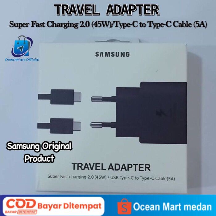 Travel Charger Samsung Type C to Type C 45W PD QC 3.0 Super Fast Charging Samsung Travel Charger 100% Original