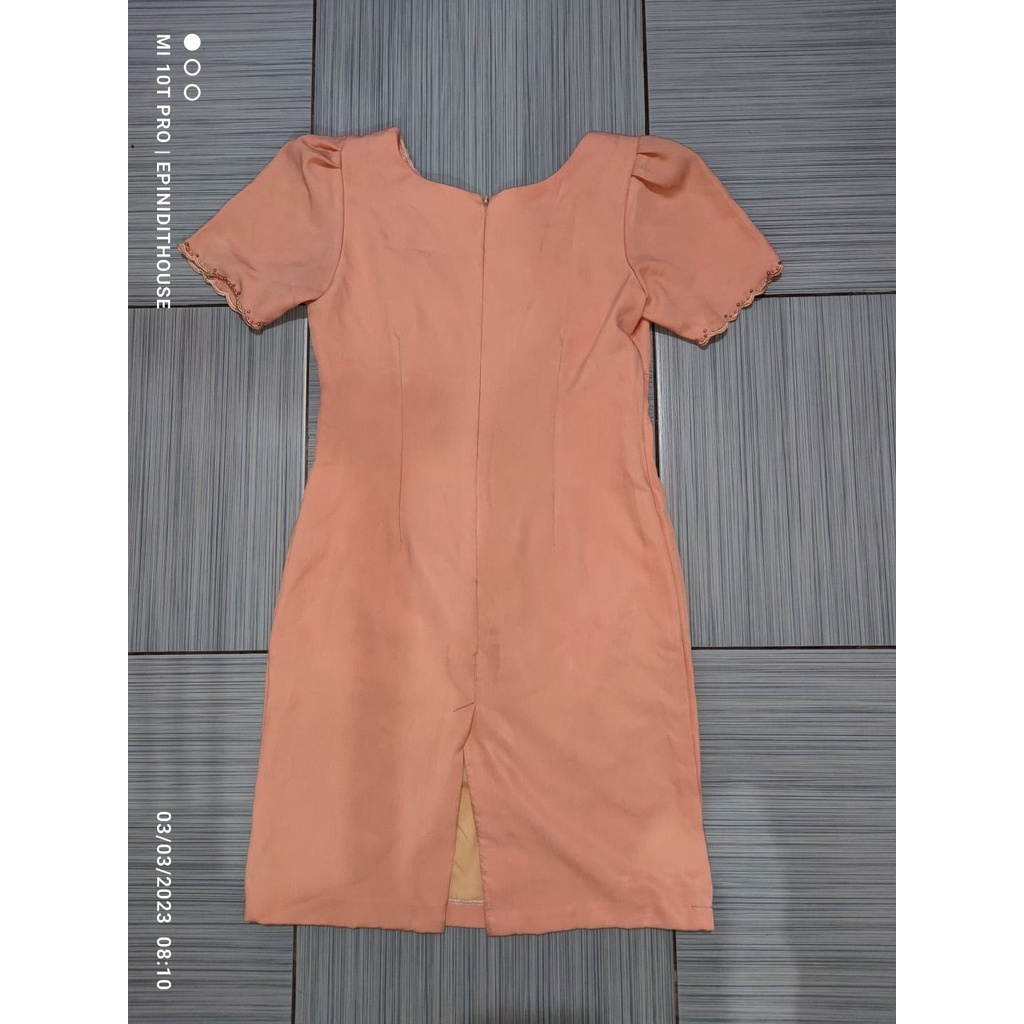 Dress Baju Pesta Kondangan Wanita Warna Merah Muda Pink Polos Manik Size S Bekas Preloved
