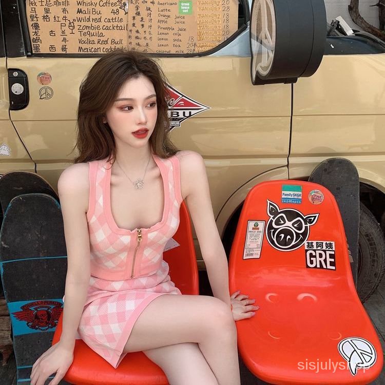 [✅BISA COD] #Sisjuly# Setelan Wanita Kekinian Dua potong Tangki Halter Wanita Pink Halter Musim Pana