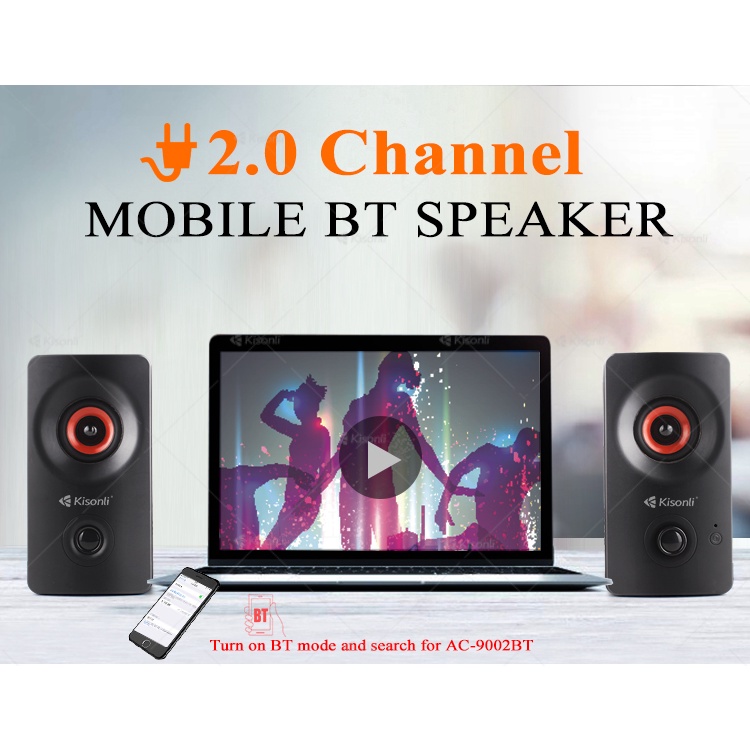 Speaker Kisonli Bluetooth Komputer/Laptop AC-9002BT Stereo Support Wireless Connection Super Bass - XOBOX