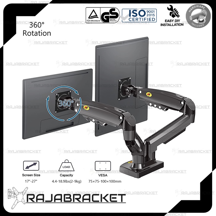 Bracket Monitor 17 - 27 inch, Full Motions Dual Arm Monitor Desk Mount NB F160 New