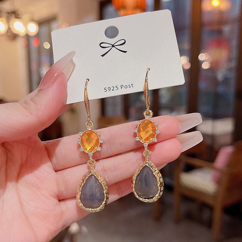 French Drop-shaped Earrings Female925 Jarum Perak Anting Kait Mewah