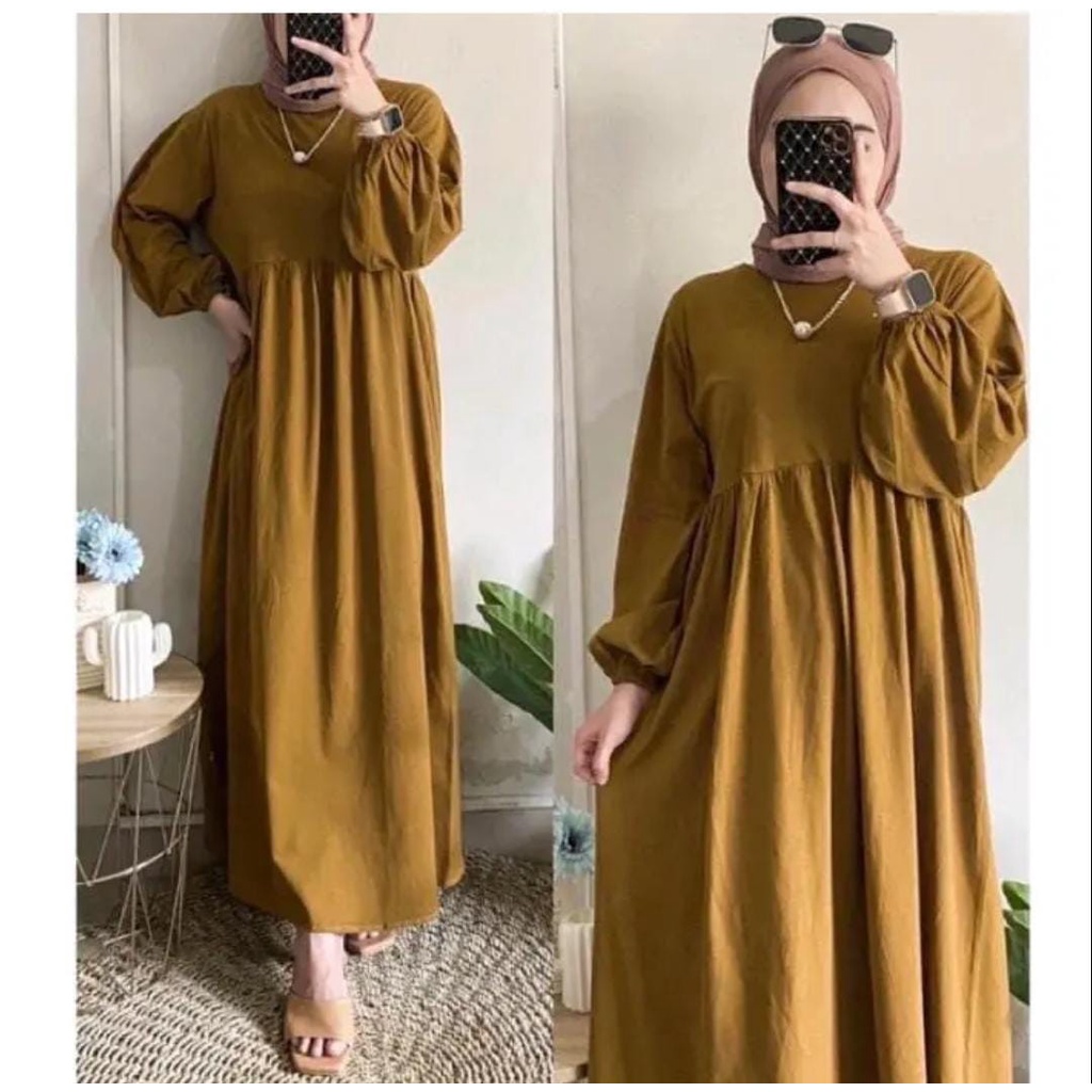 BALENA MIDI DRESS CRINCKLE AIRFLOW PREMIUM GAMIS POLOS TANGAN BALON (TW)