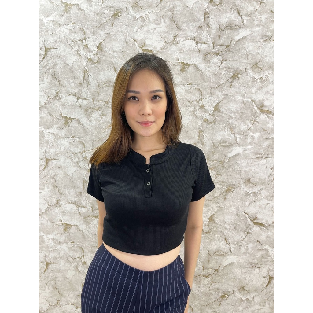 MODAVIE - KARIN CROPTOP Kaos Baju Atasan Rib Wanita Crop