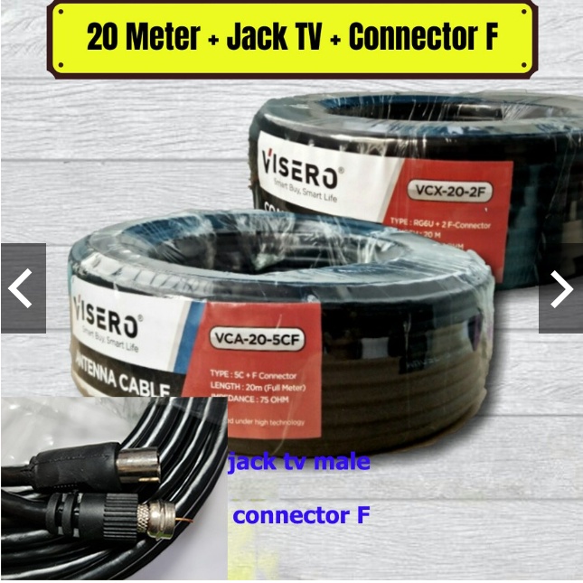 Kabel antena visero / antena jack tv + F drat Antenna Coaxial cable 20m JACK TV (full meter)