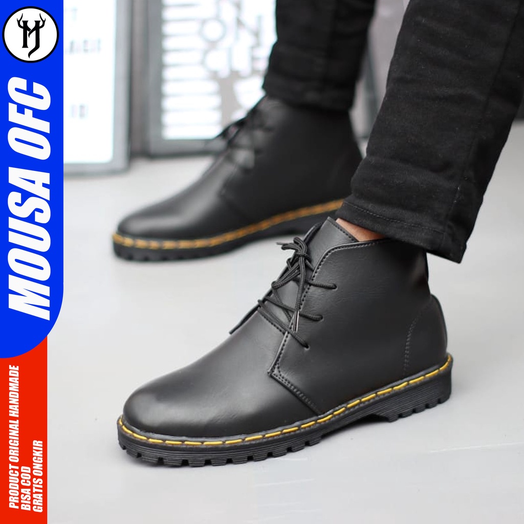 Sepatu Boots Docmart Formal Pantofel Kerja Pria Hitam Mousa Mazi