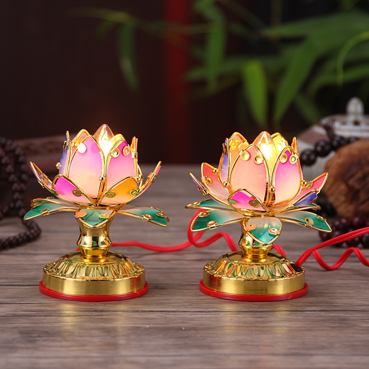Lampu teratai Buddha lampu warna-warni lampu teratai plug-in lampu lampu teratai lampu selalu terang