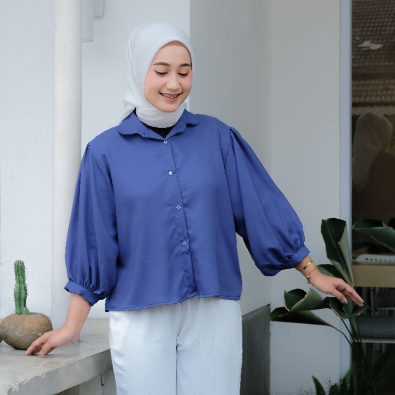 Premium Elze Blouse Basic Shakila Kemeja Wanita Basic Polos Busui Lengan Balon