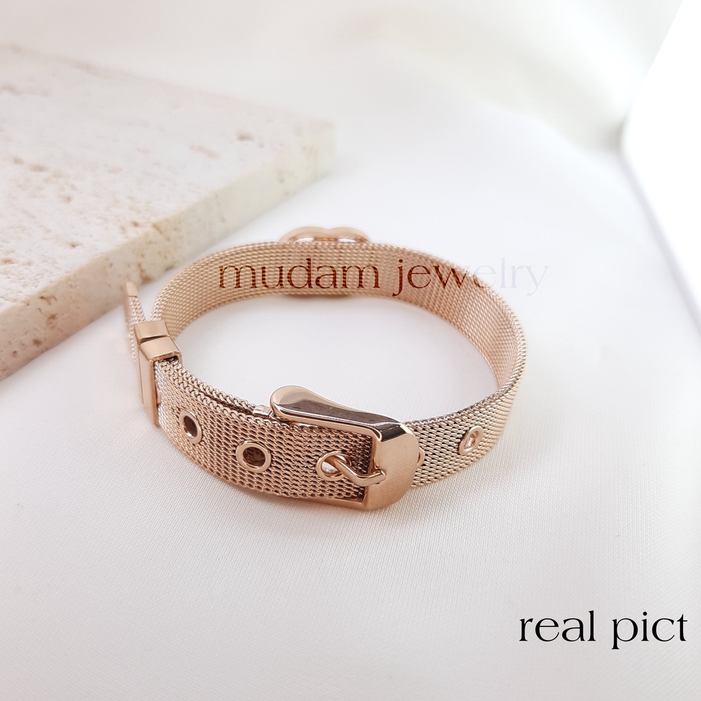 Gelang Titanium Gc Model Tali Jam Warna Hitam dan Rose gold