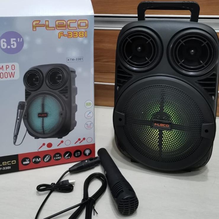 ♠ COD SPEAKER BLUETOOTH KARAOKE 6'5 INCH PROTABLE FLECO F-3381 PLUS MIC KARAOKE X-BASS FM/USB/TF CAR
