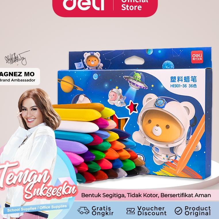

12.12 sale Deli Plastic Crayon / Krayon Plastik 12/24/36 Tidak mengotori tangan ergonomis tidak beracun HE901 serbuuu !