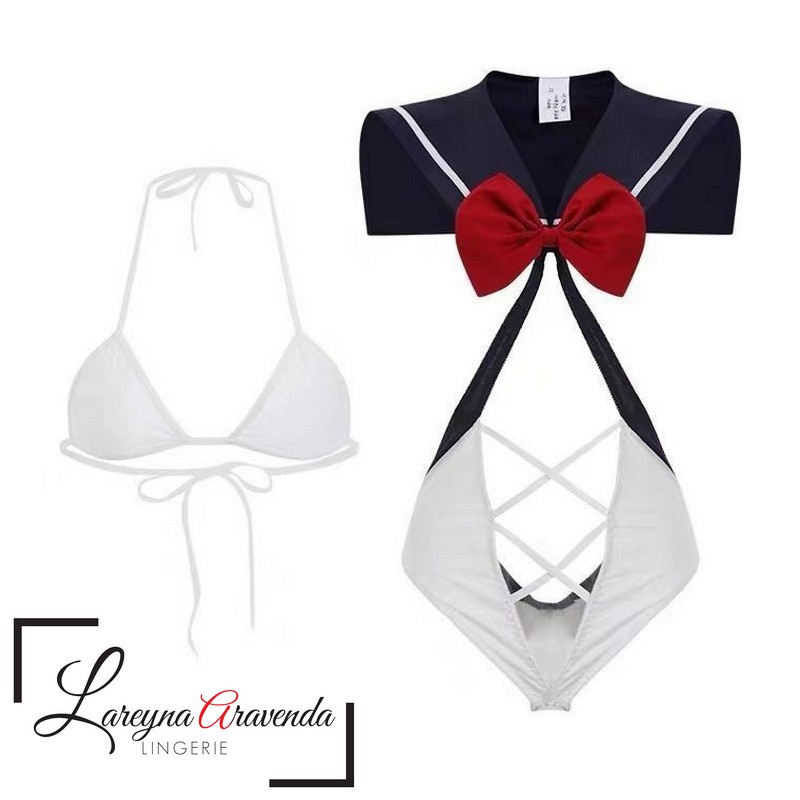 Lareyna Aravenda Set Lingerie + Bra Fit M/L/XL/XXL Model Costume Sailor Bikini Crotchless LG568